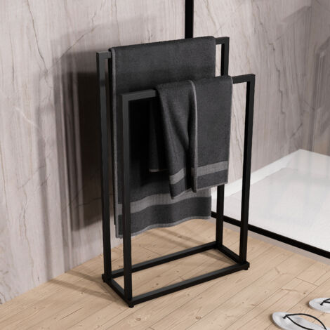 BERNSTEIN - Portasciugamani con 2 barre, nero opaco, 50x21x82cm (LxPxA), design in acciaio inox - serie OLA	Nero opaco