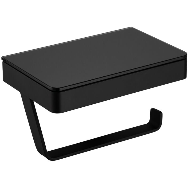 Porte papier toilettes en acier inoxydable design et esthétique avec tablette en verre - 17,5x11cm - G501 - Couleur au choix Noir mat - Bernstein