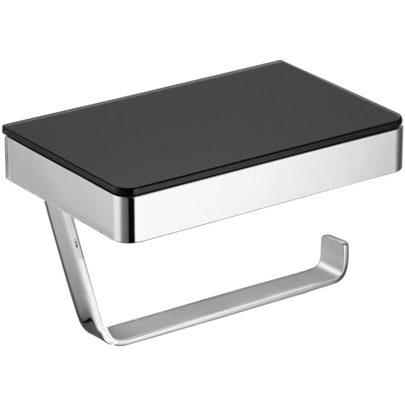 Porte papier toilettes en acier inoxydable design et esthétique avec tablette en verre - 17,5x11cm - G501 - Couleur au choix Chromé/Noir - Bernstein