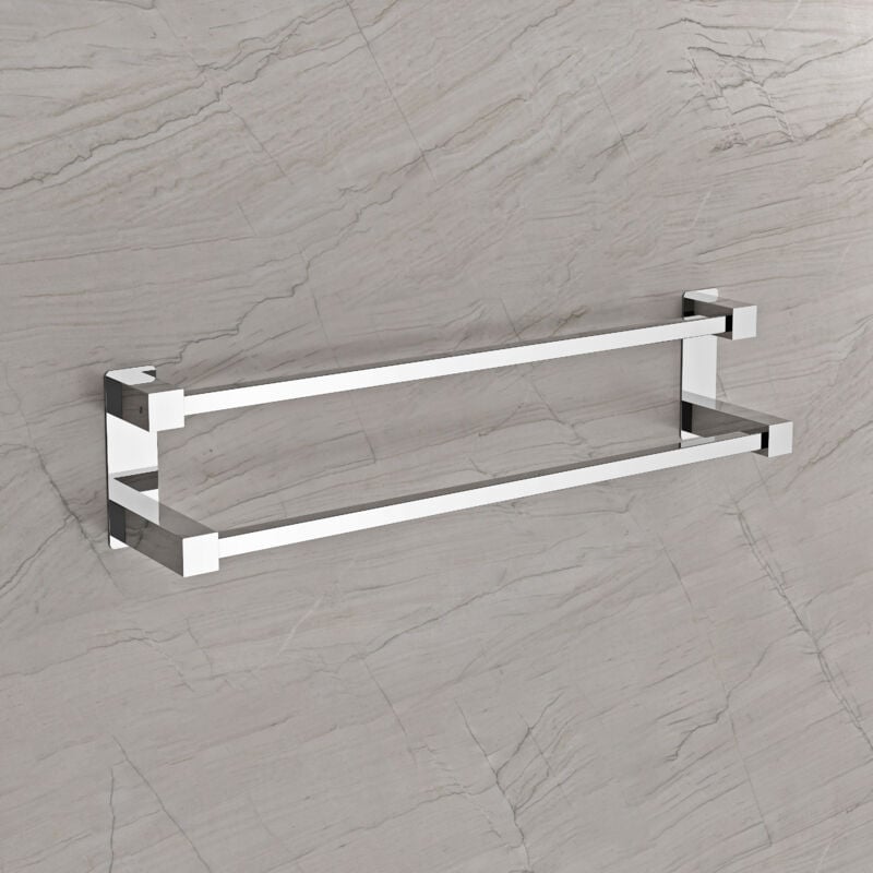 Bernstein - Porte-serviette mural 2 barres carré Chrome 64x11cm (LxP) design acier inox - Série ola Chrome brillant