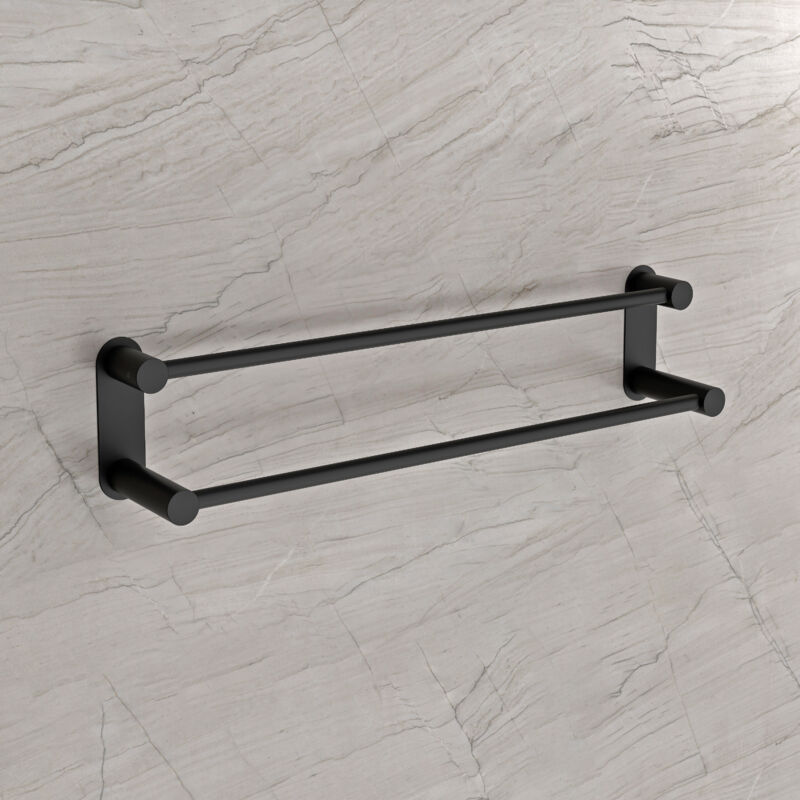 Bernstein - Porte-serviette mural 2 barres rond Noir mat 64x11cm (LxP) design acier inox - Série ola Noir mat