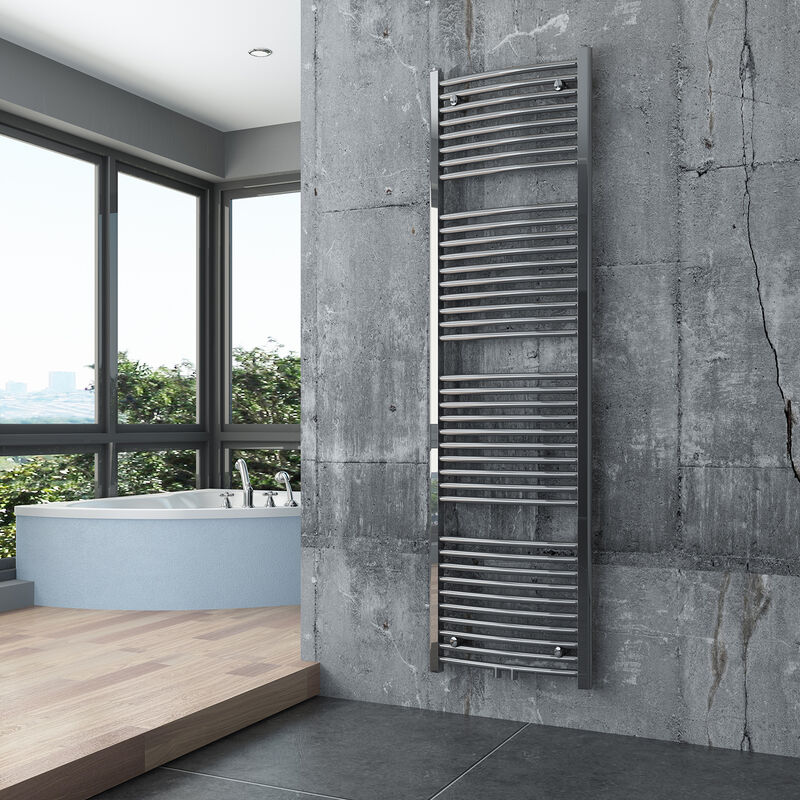 Radiateur sèche-serviettes design acier inoxydable de salle de bain - Chrome - R20C - Connexion et dimensions au choixMit Handtuchhalter gebogen