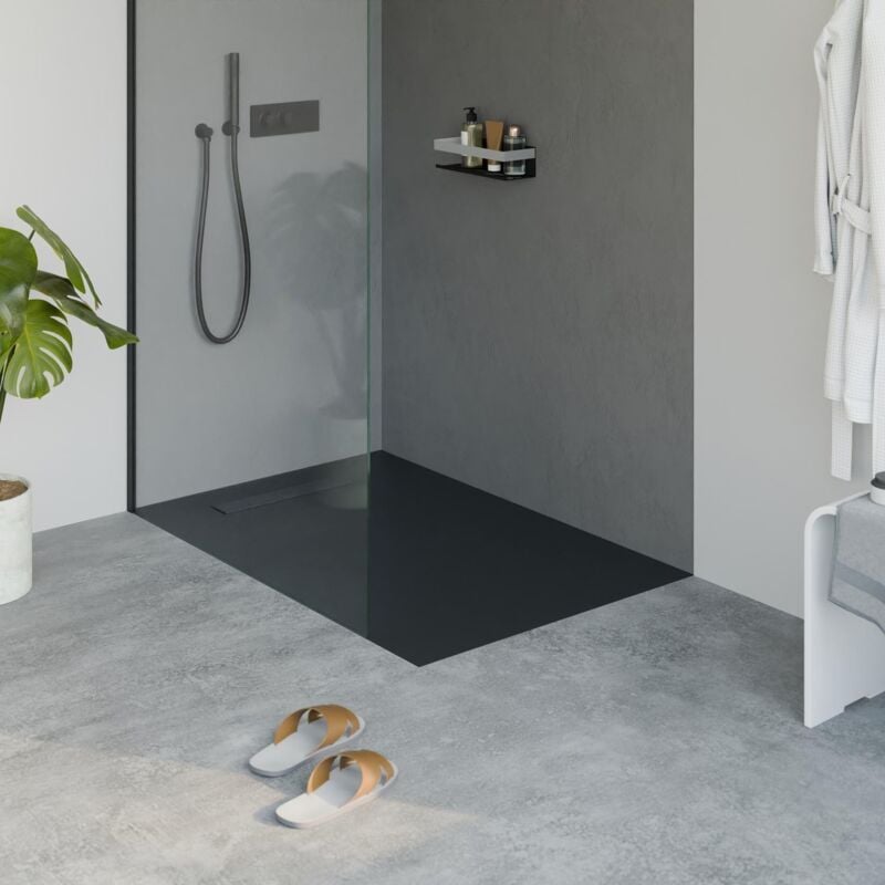 Bernstein - Receveur de douche extra-plat en fonte minérale - Anthracite mat - lavoa - 80x120cm