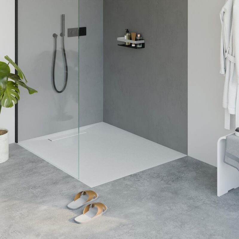 Receveur de douche extra-plat en fonte minérale - Blanc mat - lavoa - 100x120cm - Bernstein
