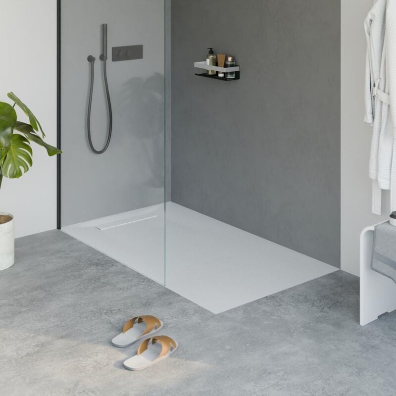 Receveur de douche extra-plat en fonte minérale - Blanc mat - lavoa - 80x140cm - Bernstein