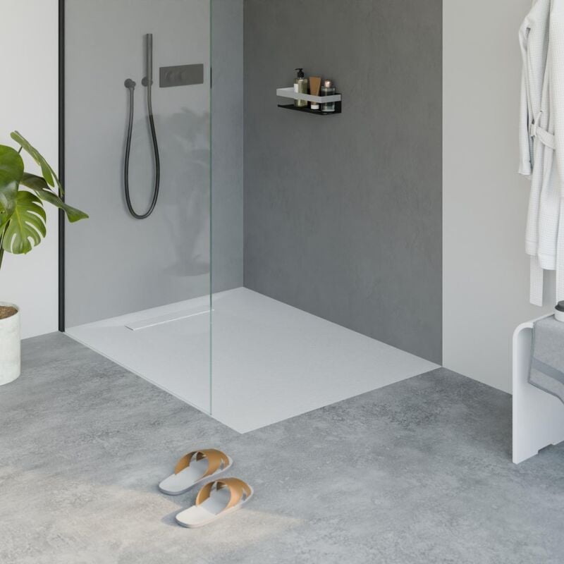 Receveur de douche extra-plat en fonte minérale - Blanc mat - lavoa - 90x120cm - Bernstein