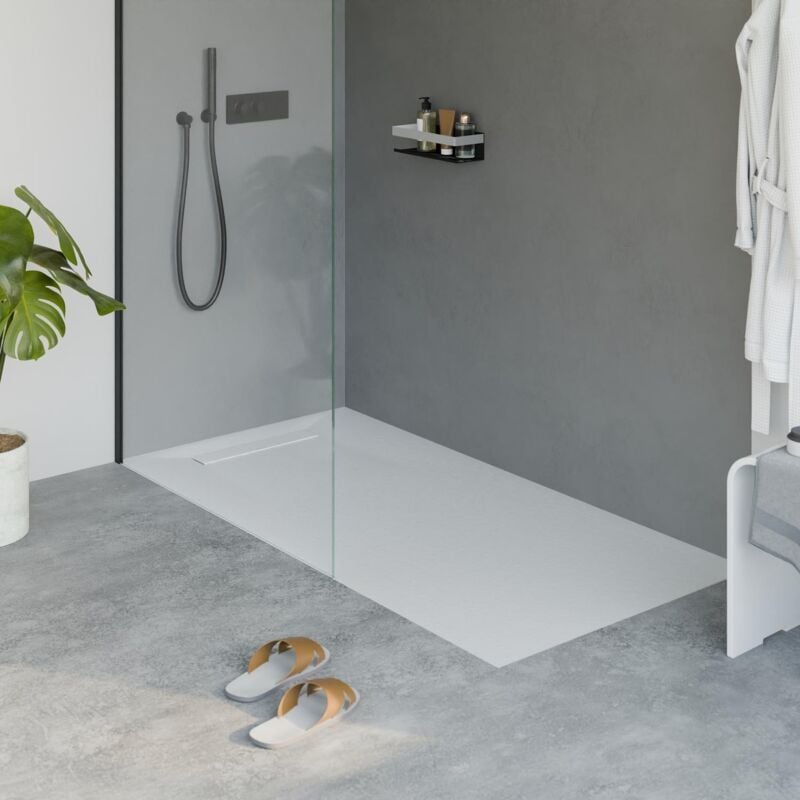 Receveur de douche extra-plat en fonte minérale - Blanc mat - lavoa - 80x160cm - Bernstein