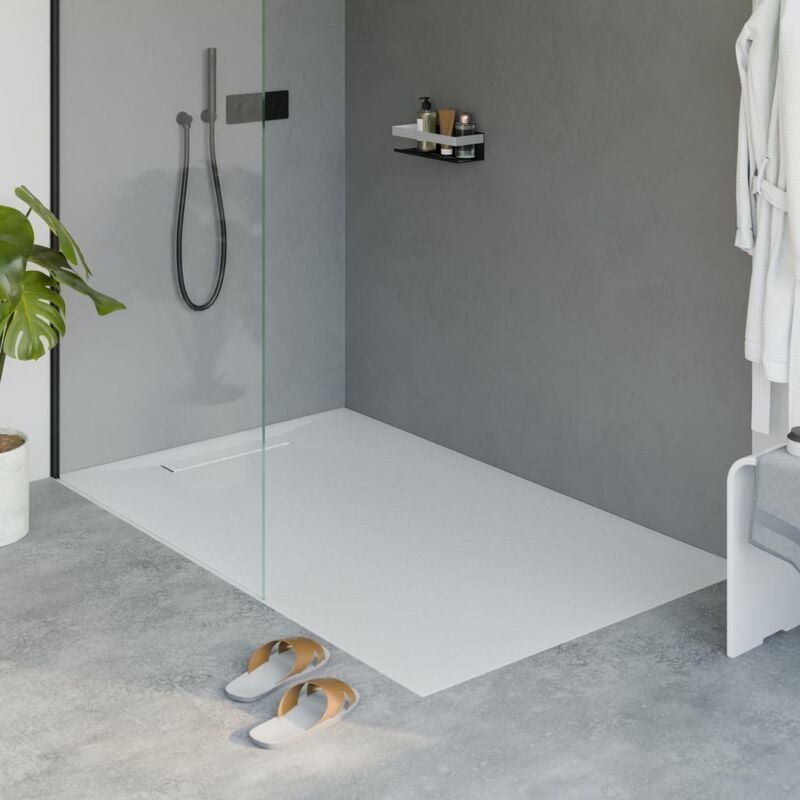 Receveur de douche extra-plat en fonte minérale - Blanc mat - lavoa - 100x160cm - Bernstein