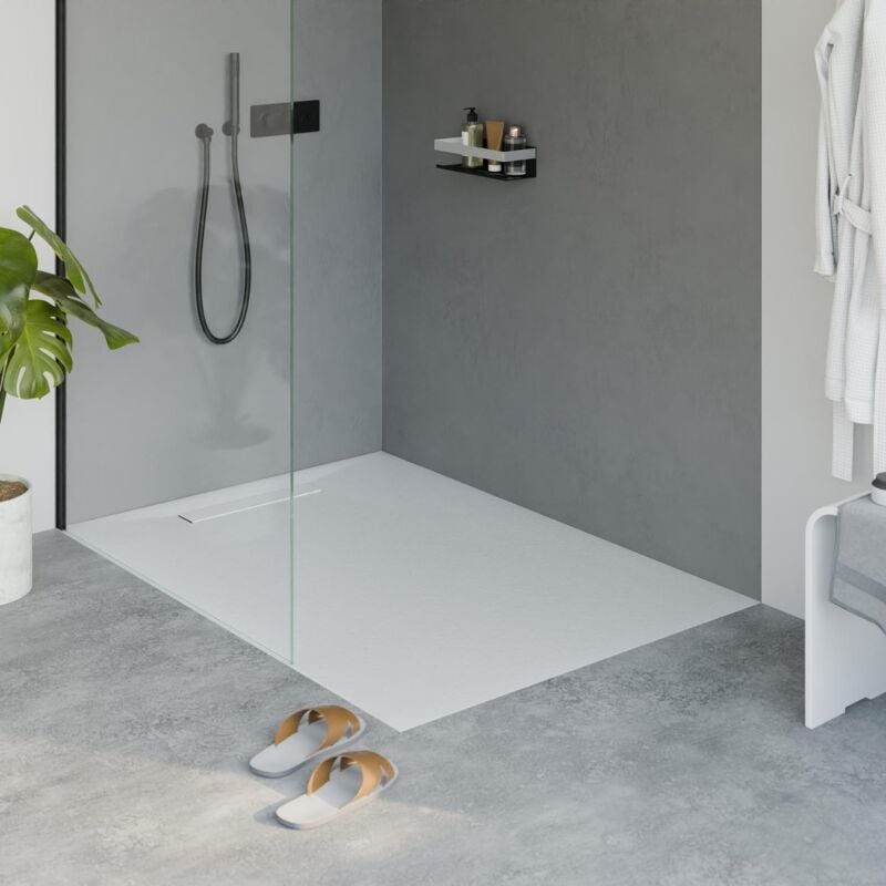 Receveur de douche extra-plat en fonte minérale - Blanc mat - lavoa - 100x140cm - Bernstein