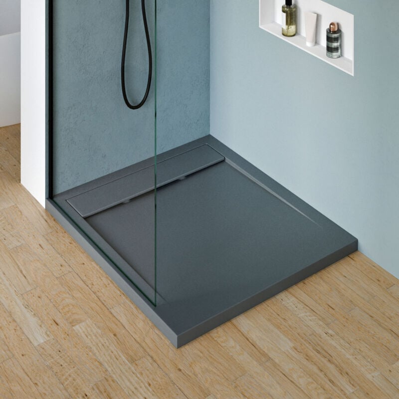 Bernstein - Receveur de douche fonte minérale 100x90x4.5cm Anthracite mat, Bac douche antidérapant, Pente écoulement, Sans bonde Sans garniture de