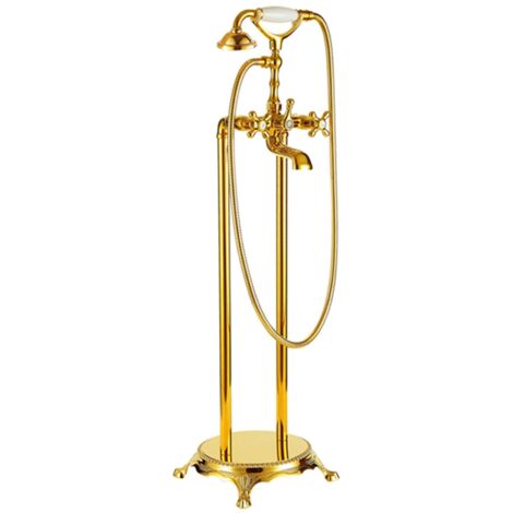 Bernstein – Robinet mélangeur de baignoire autoportant – Finition laiton or – Compatible chauffe-eau à gaz – Cartouche céramique remplaçable
