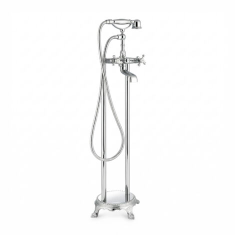 Bernstein – Robinet mélangeur de baignoire sur pied – Finition chromée – Cartouche céramique remplaçable – Douche à main 1,5m – Connexions DIN