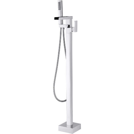 Bernstein – Robinet mélangeur bain sur pied – Laiton massif chromé – Cartouche céramique – Bec cascade – Douchette flexible 1,5m - 1523C
