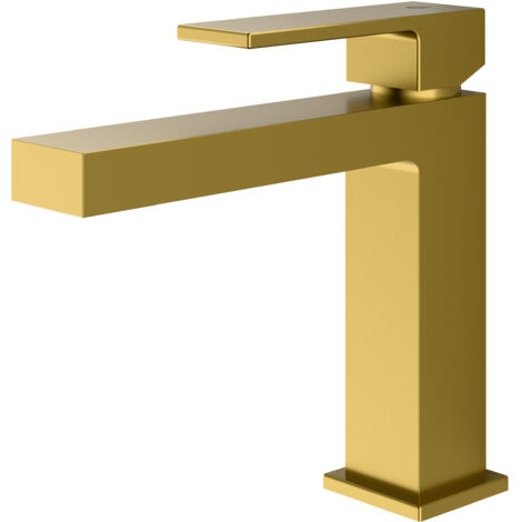 BERNSTEIN - Robinet mitigeur lavabo laiton Or brossé design, jet doux & économie d'eau - 3,4x16x17cm (LxHxP) - LAVOA Or brossé