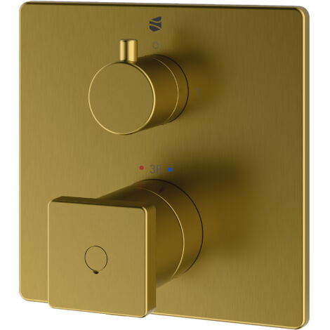 BERNSTEIN - Robinet mitigeur thermostatique de douche mural encastré Laiton Or brossé, Fonction anti-brûlure - 14x14x7cm (LxHxP) - LAVOA Or brossé