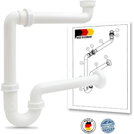 Bernstein – Siphon de lavabo blanc gain de place – Raccord 1 1/4 pouce – Réglable en hauteur et longueur – Joints double bague d'étanchéité – Ø 32mm