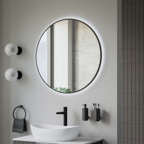BERNSTEIN - Specchio rotondo con cornice nera, LED rilevatore di movimento, controllo della luce, antiappannamento, orologio digitale 8232-2.0, Ø 80cm	Ø80 cm