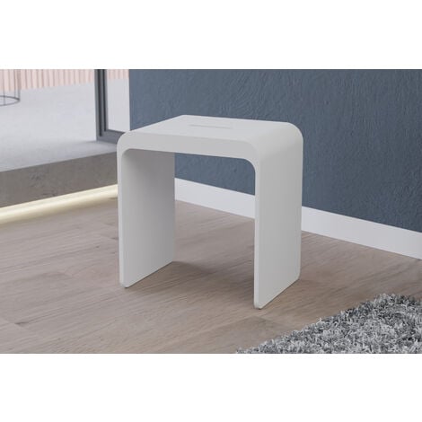 BERNSTEIN - Tabouret de Douche Siège Baignoire antidérapant, Chaise Salle de Bain Salon Couloir en Fonte minérale - Blanc Mat - 43x30x43cm - Max. 120kg, Résiste à l'eau et humidité, Inodore - PB4006