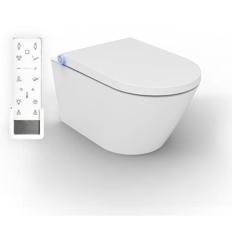 BERNSTEIN - Toilettes japonaises suspendues en céramique, WC japonais lavant avec télécommande, filtre à odeurs et séchoir air chaud - Blanc - 59,3x38,4x38cm - Pro+1102