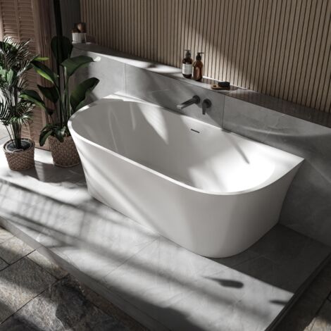 BERNSTEIN - Vasca da bagno semi-freestanding dritta in acrilico 170x80x58cm Bianco lucido + Piletta e troppopieno - NOVA	Bianco lucido