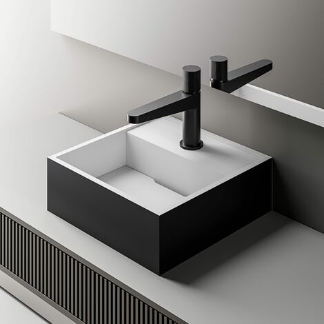BERNSTEIN - Vasque Lavabo à poser design moderne Lave main fonte minérale Salle de bain & toilettes - 30x30x10cm- BA2027 - Couleur au choix Blanc mat
