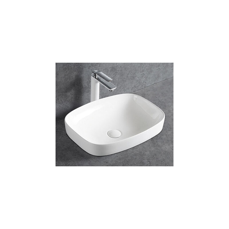 BERNSTEIN - Vasque / Lavabo à poser rectangulaire Céramique 50x34x14cm Blanc brillant + Bonde pop-up blanc - KW8083 Avec couverture blanche brillante
