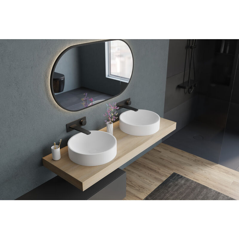 BERNSTEIN - Vasque Lavabo design moderne rond à poser Lave main fonte minérale anti-décoloration Salle de bain & toilettes - NT8565 - Diamètre 40cm