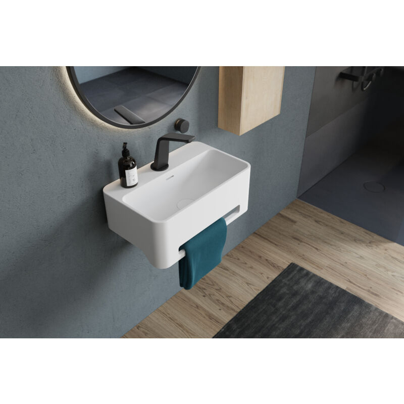 Bernstein - Vasque / Lavabo mural rectangulaire Fonte minérale 50x31x20cm Blanc mat, sans bonde ni cache - NT8558 Blanc mat, Sans raccord