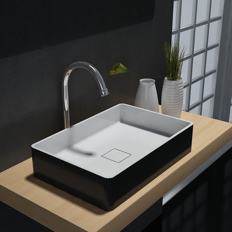 Vasque à poser AQUA en pierre solide (Solid Stone) – PB2011B - 48 x 32 x 10,5 cm - couleur en option Mat noir/blanc