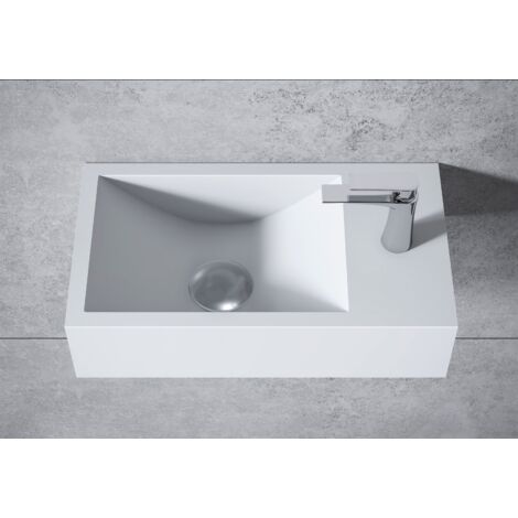 Bernstein – Vasque murale suspendue en fonte minérale pour salle de bain – Dimensions 40x22x10cm – Surface lisse et non poreuse – Installation murale sans trop-plein
