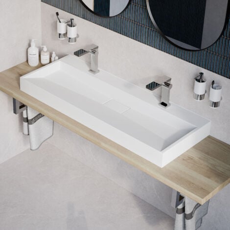 BERNSTEIN - Lavabo mural / lavabo à poser BS6001 -blanc- 2 trous pour robinetterie- largeur 120cm