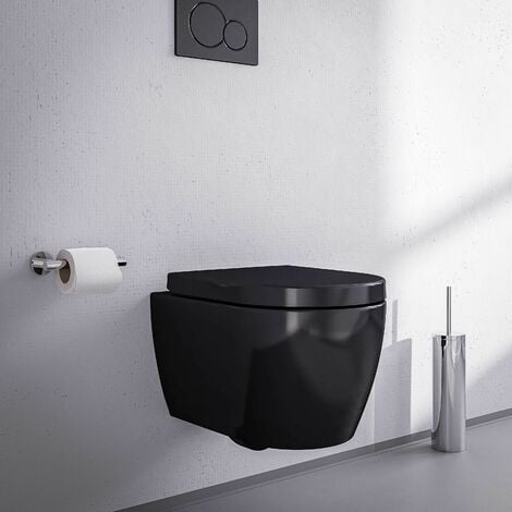 BERNSTEIN - WC suspendu à fond creux noir sans bride NANO protection - abattant Softclose - version courte