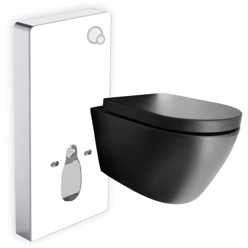 Bernstein - wc suspendu noir design céramique Toilettes sans rebord avec module sanitaire blanc et Abattant Amovible Frein de Chute - Noir