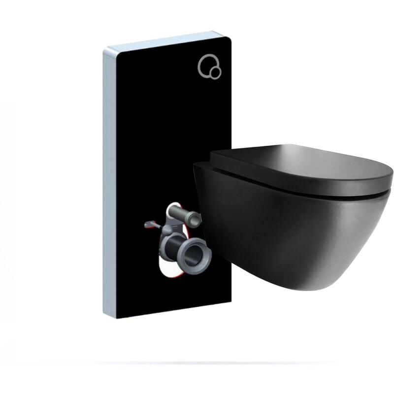 BERNSTEIN - WC suspendu noir design céramique Toilettes sans rebord avec module sanitaire noir et Abattant Amovible Frein de Chute - Noir