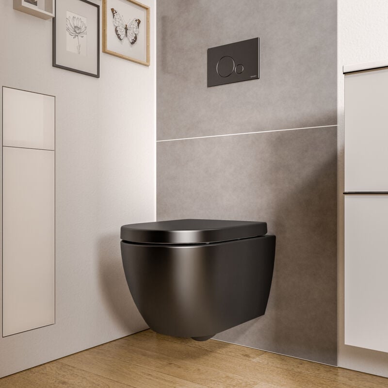 Wc suspendu Noir mat 36x53x36cm (LxPxH) sans rebord, abattant fermeture progressive + soft-close - vireo Noir mat - Bernstein