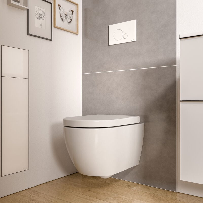 Bernstein - wc suspendu Blanc brillant 36x53x36cm (LxPxH) sans rebord, abattant fermeture progressive + soft-close - vireo Blanc brillant