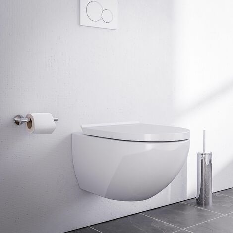 Bernstein – Cuvette WC suspendu sans rebord – Céramique sanitaire blanche – Dimensions 36.5x32x57.5cm – Mécanisme de fermeture douce – Revêtement NANO - E-9030Blanc