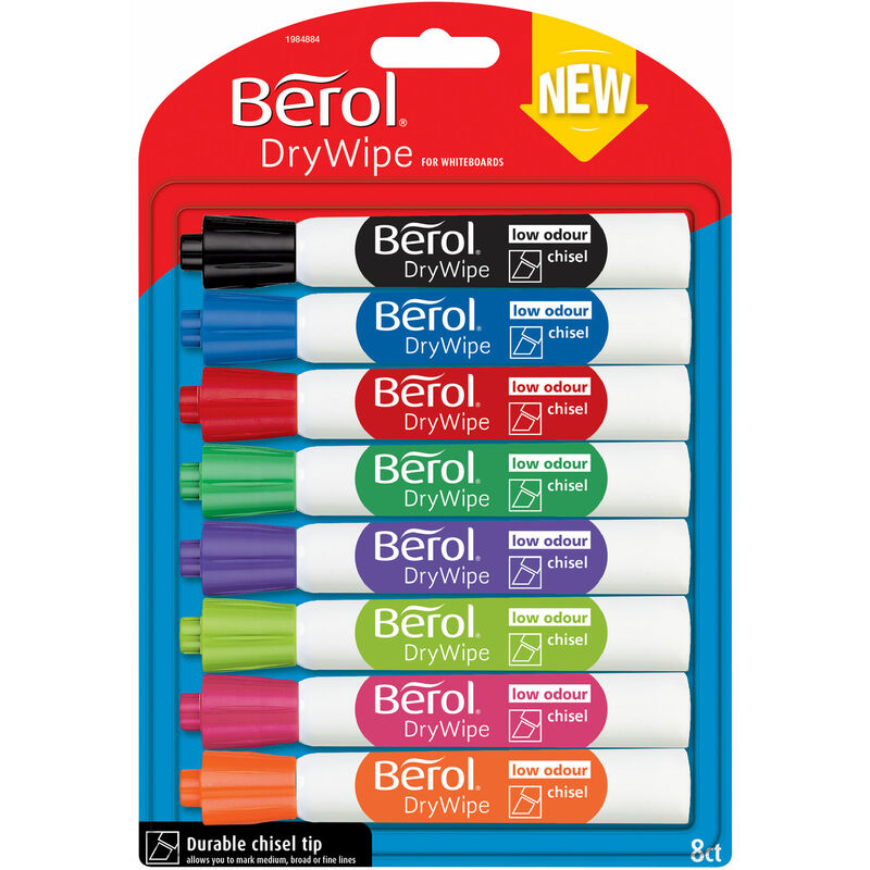 1984884 Dry Wipe Marker Chisel - Pack of 8 Assorted - Berol