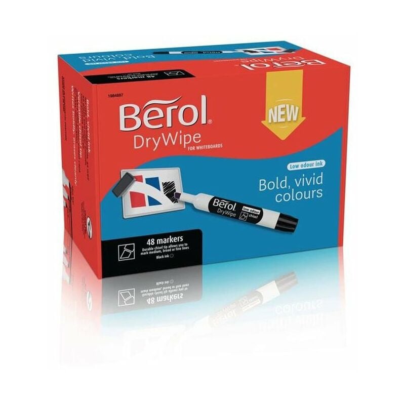Berol - Beol Dy Wipe Whiteboad Make Chisel Tip 2-5mm Line Black (Pack 48)