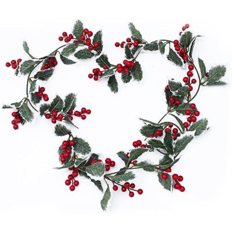 Berry Christmas Holly Garland 200cm Christmas Red Berries Garland Artificial Berry Garland Winter Red Berries Garland with Holly Leaves for Christmas Door Fireplace Stairs
