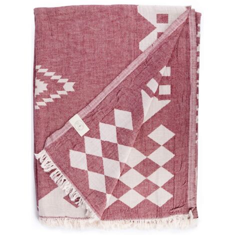 Bersuse 100% Cotone - Bahamas XXL Asciugamano Coperta Turco Fouta Grande per Bagno e Spiaggia -Borgogna