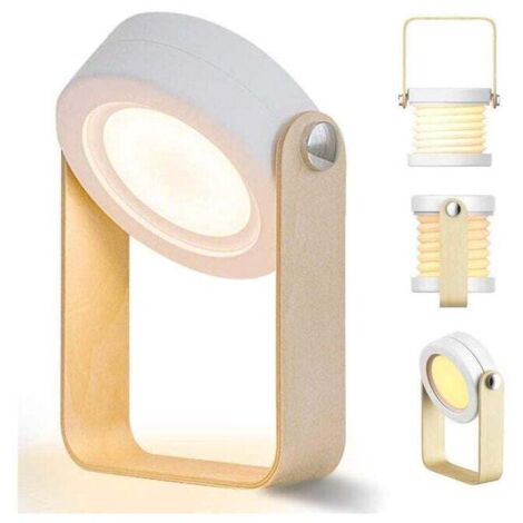 Berührungsempfindliche LED-Nachttischlampe mit einstellbarer Helligkeit, Retro-Tischlampe mit Holzgriff, 3 Helligkeitsstufen, tragbare Klapptischlampe