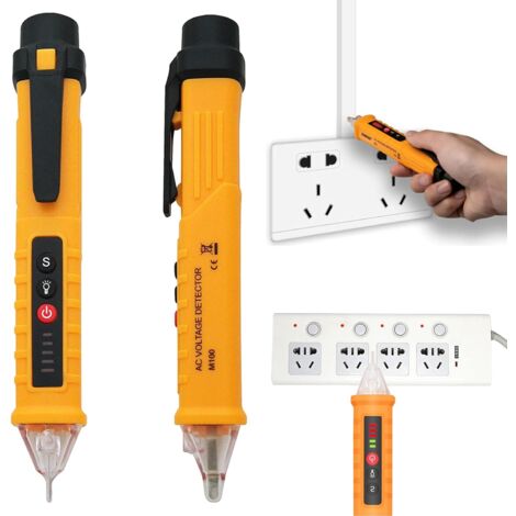 Berührungsloser Spannungsprüfer, Wechselspannungsprüfer 12–1000 V mit einstellbarer Empfindlichkeit mit Taschenlampe und akustischem Alarm, Neutral-/Phasendrahttest und Erkennung der Firewire-Nulllini