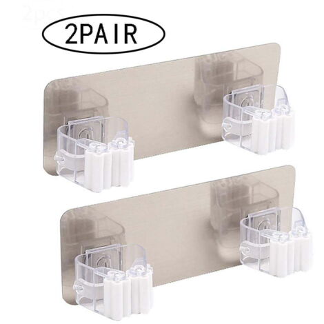 Besen- und Mopphalter, 2 Paar à 4 Haken, selbstklebende Moppstielhalter zur Wandmontage, Werkzeugorganizer für Küche, Garten und Bad
