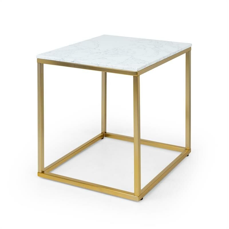 

White Pearl I Mesa de centro de 50x50x50cm (AnchoxAltoxLargo) Mármol Dorada/Blanca