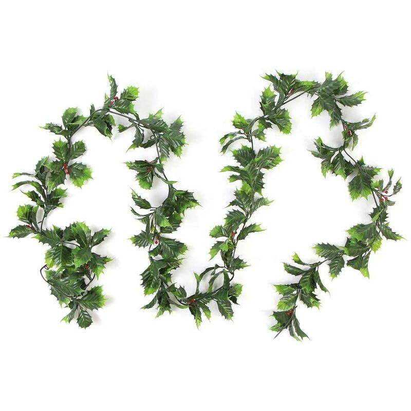 8ft/2.4m Outdoor Christmas Holly Ivy Garland String with Red Berries - Best Artificial