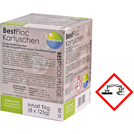Best Floc Kartuschen Pool Wasserpflegemittel 1 kg 8 Flock Kartuschen je 125 g