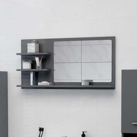 Specchio contenitore 70x22 cm in legno grigio lucido con ante a specchio -  Boras bath