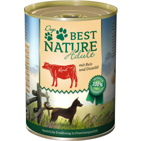 Best Nature Adult, Nassfutter für Hunde, 400g - Rind, Reis und Distelöl