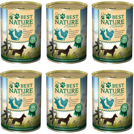 Best Nature Adult, Nassfutter für Hunde, 6x 400g - mit Wild, Huhn und Nudeln